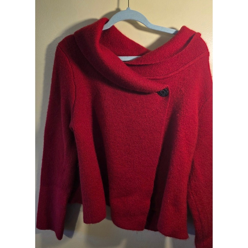 Adrienne Vittadini Red Cowl Neck Wool Blend Button Sweater Womens XL